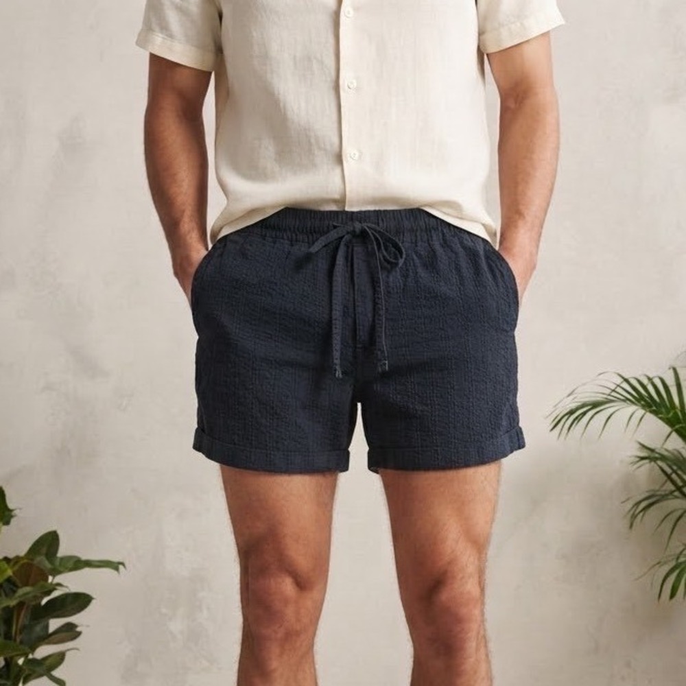 Abercrombie & Fitch Mens Faded Black Stretch Textured Pull On Shorts Small 5in
